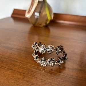 Vintage Brass Floral Large Hoop Earrings